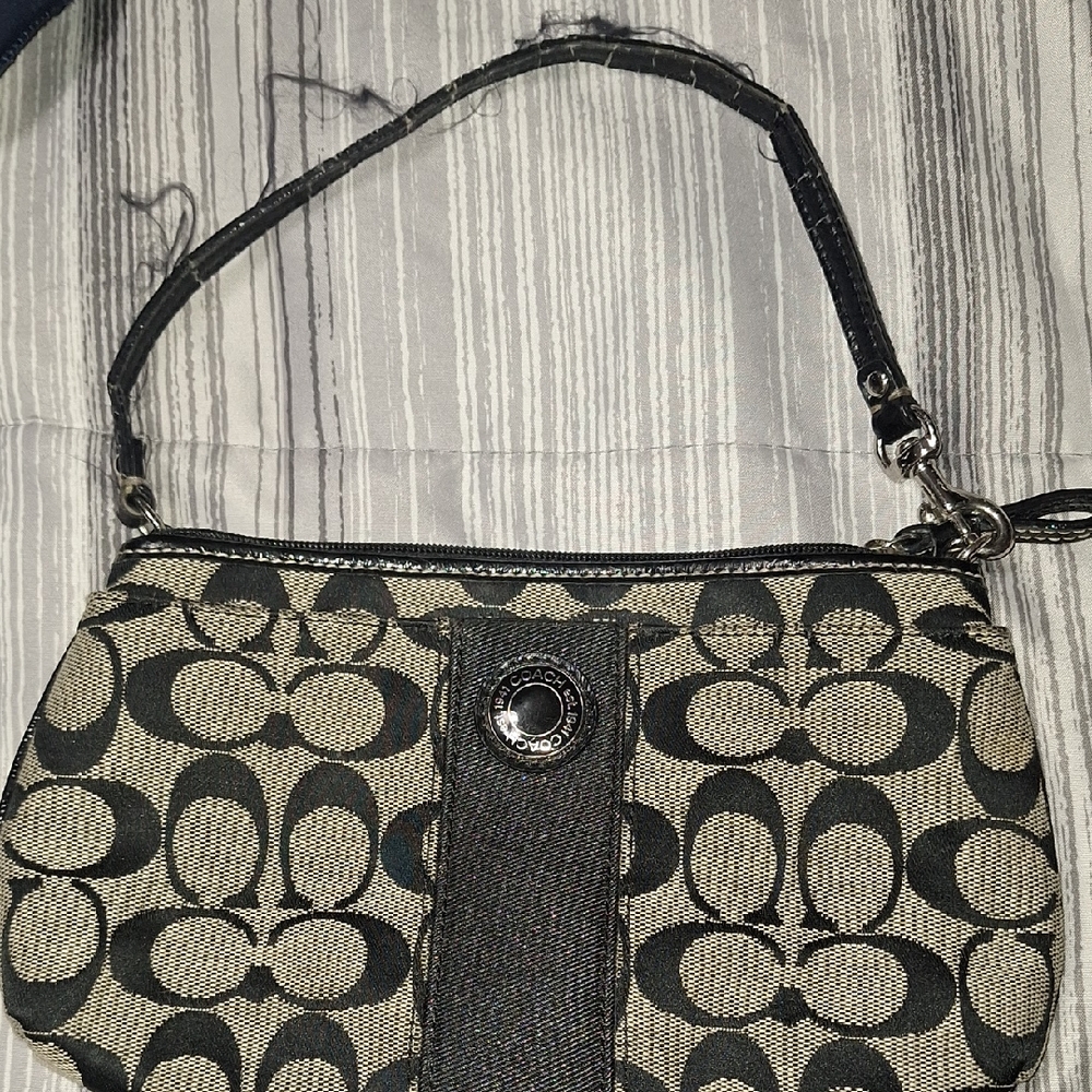 Coach Black and Gray Signature Shoulder Bag